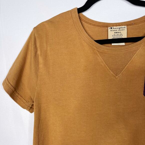 Champion Womens Small Vintage Wash C Block Short Sleeve Tee Reverse Weave Brown - Picture 4 of 8